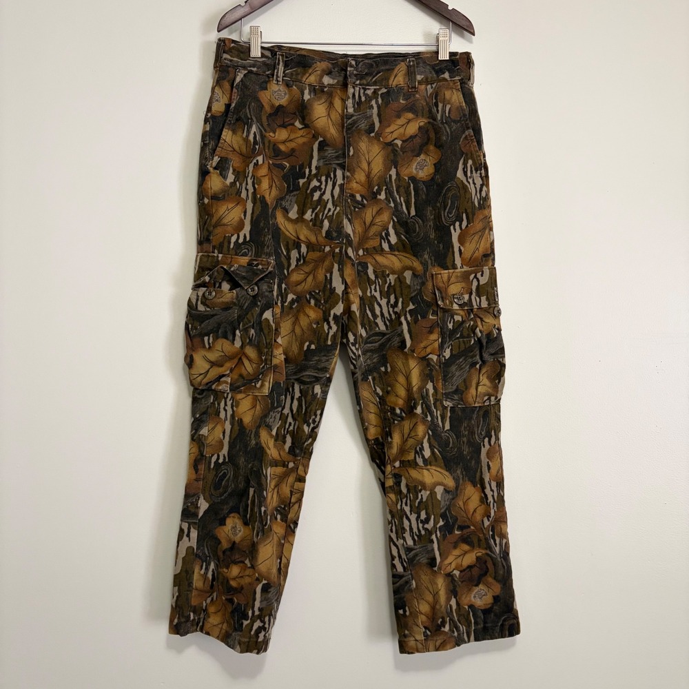Mossy Oak Fall Foliage Camo Cargo Pants Mens 32x28 Adjustable Waist Hunting